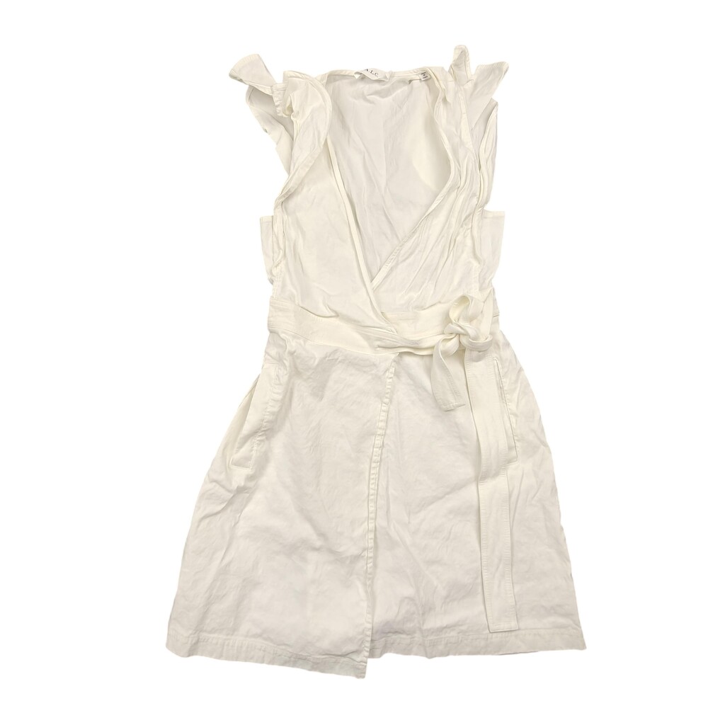 A.L.C. Dress Womens 2 White Wrap V-Neck Tie Pockets Ruffle Linen Knee Length